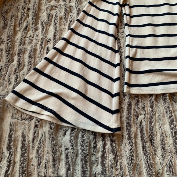 Size Small Anthropologie (Deletta) Bell Sleeved, Navy & White Stripped Shirt - Picture 6 of 8